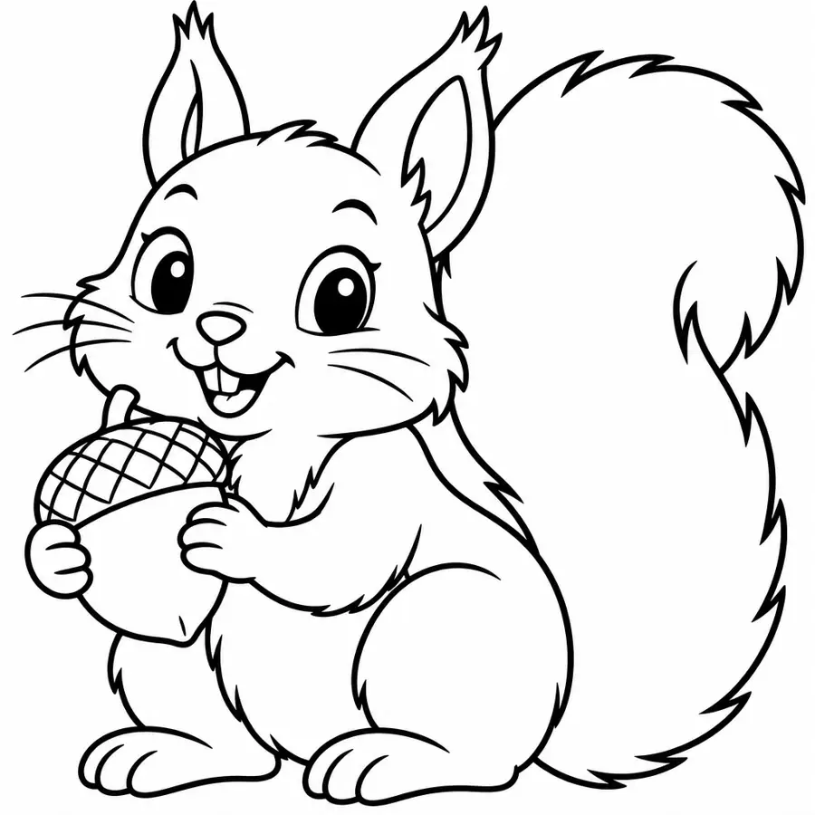 Ausmalbild Eichhörnchen mit Nuss