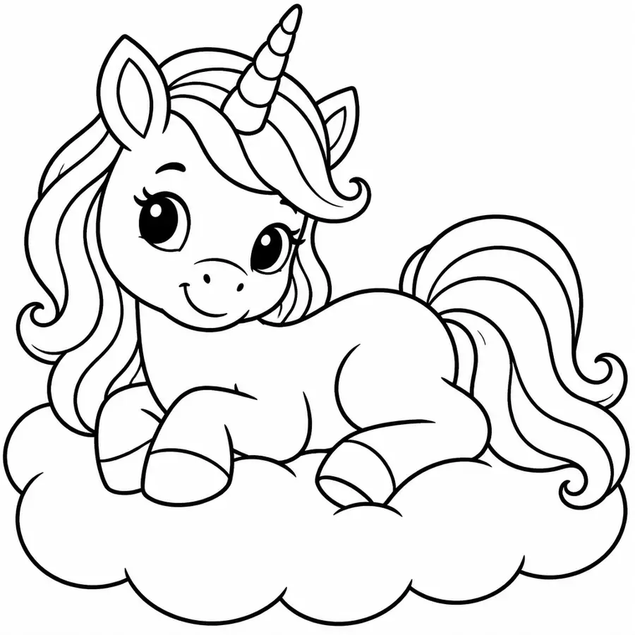 Ausmalbild Einhorn auf der Wolke