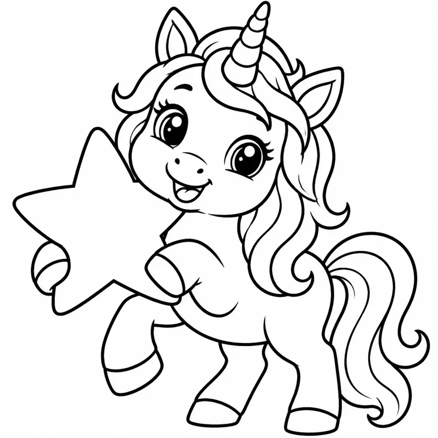 Ausmalbild Einhorn mit Stern