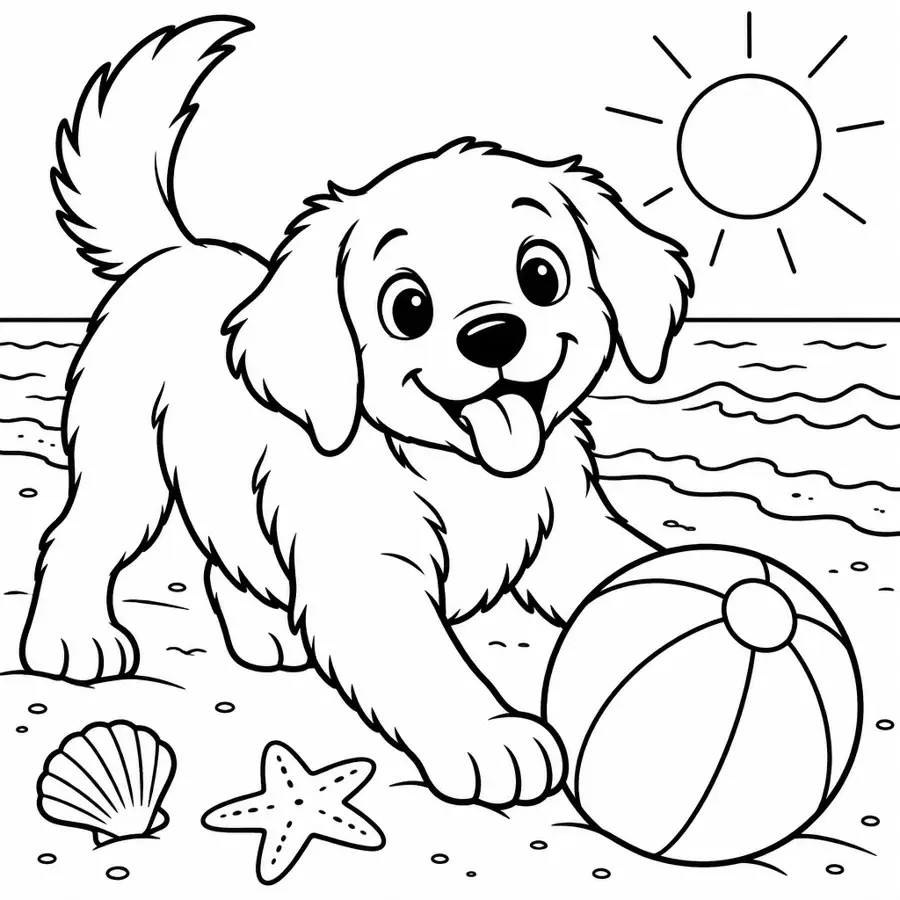 Ausmalbild Hund am Strand