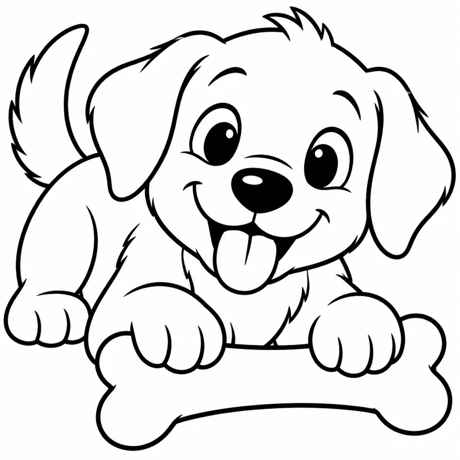 Ausmalbild Hund mit Knochen