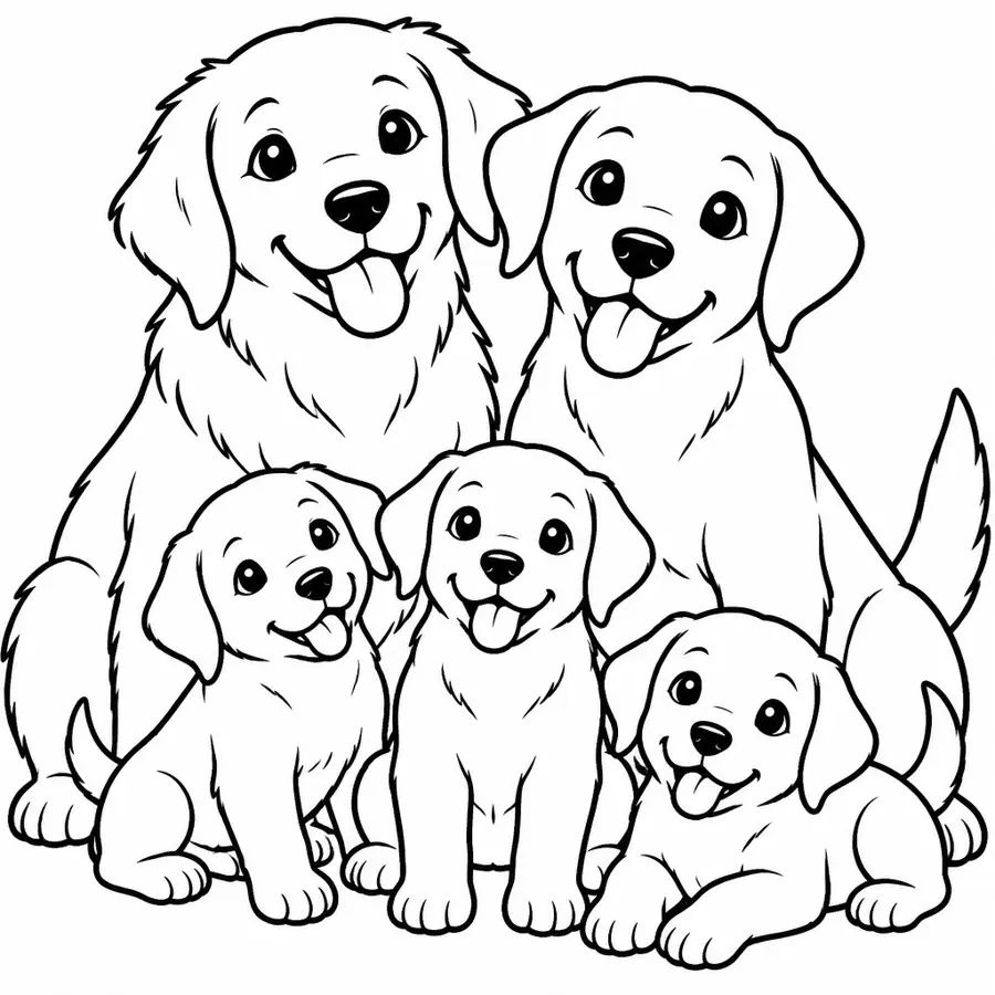 Ausmalbild Hundefamilie