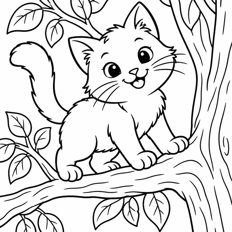 Ausmalbild Katze auf dem Baum
