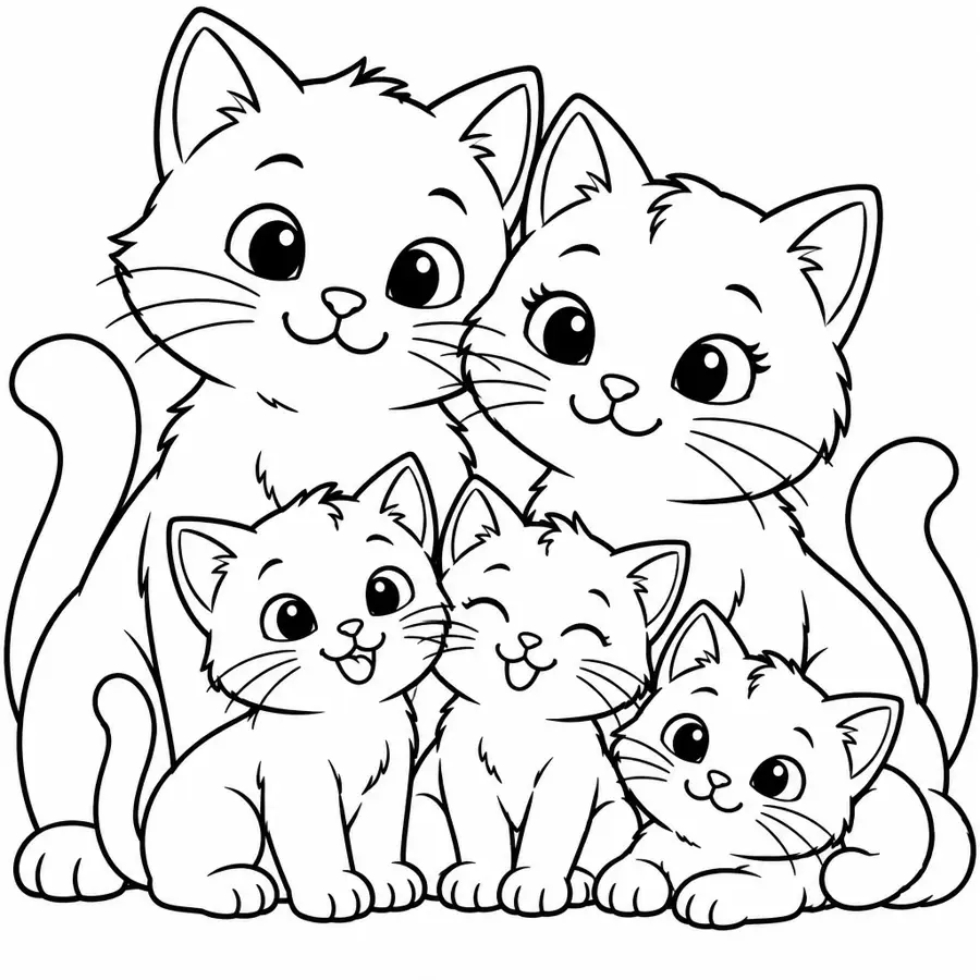 Ausmalbild Katzenfamilie