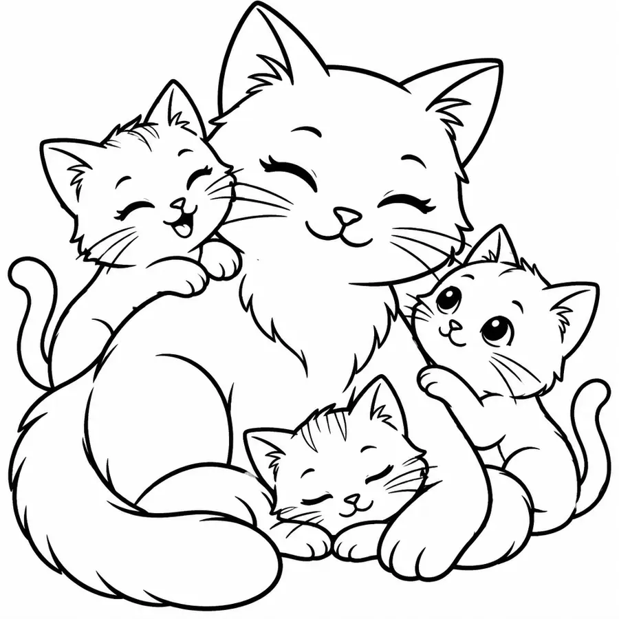 Ausmalbild Katzenmama