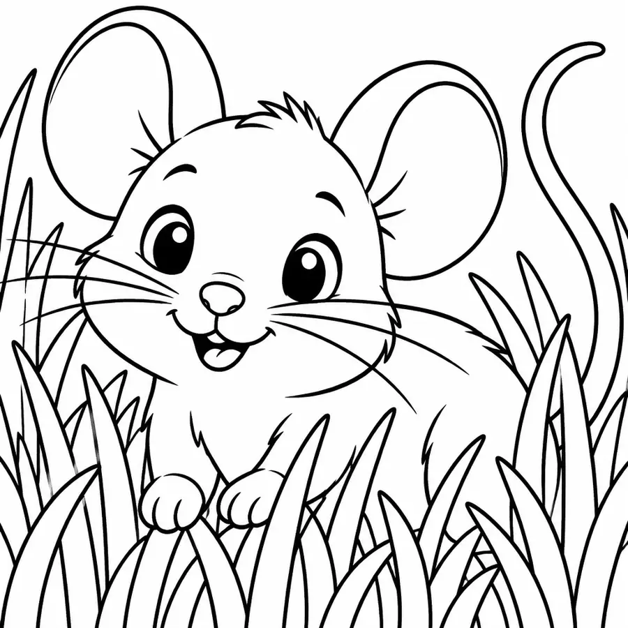 Ausmalbild Maus im Gras