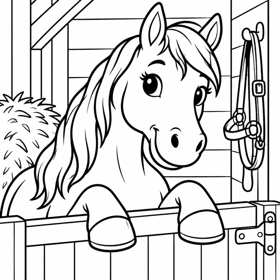 Ausmalbild Pferd im Stall