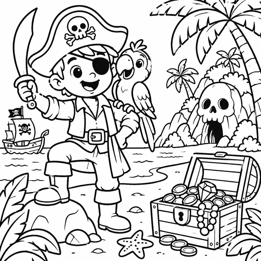 Ausmalbild Pirateninsel