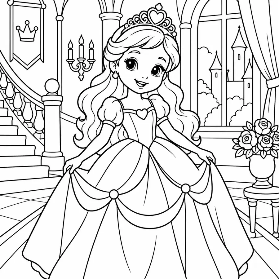 Ausmalbild Prinzessin im Schloss