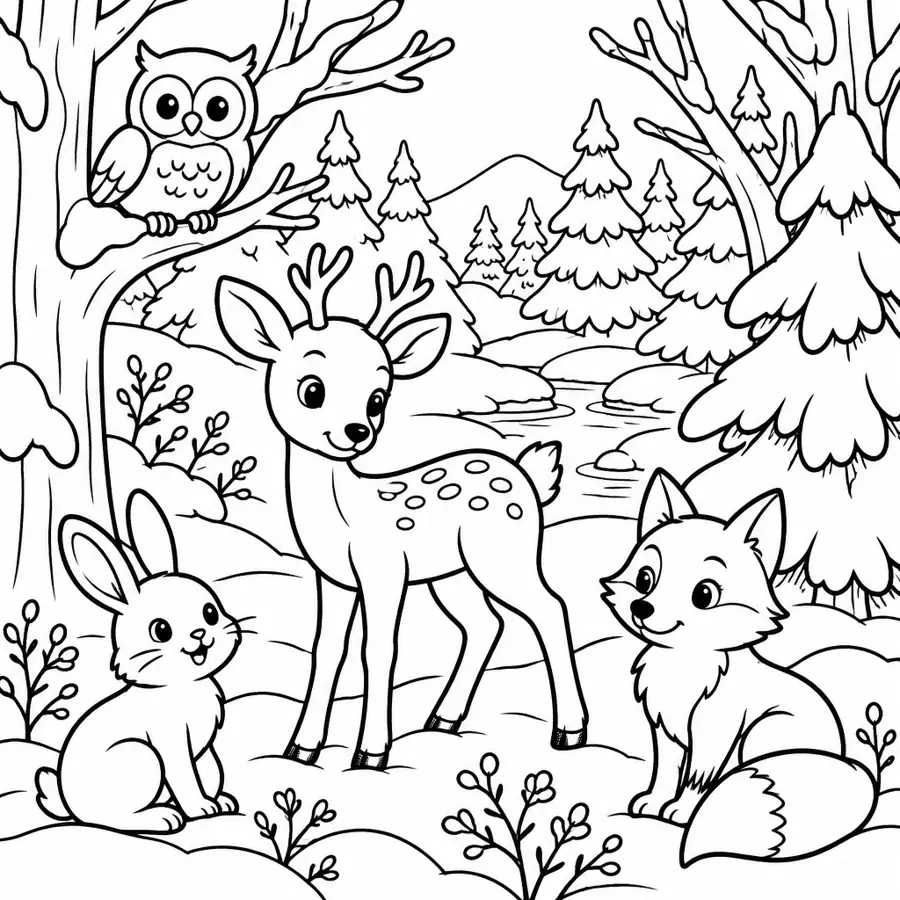 Ausmalbild Winterwald